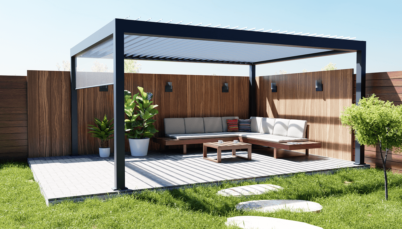 Conception 3D pergola et salon de jardin