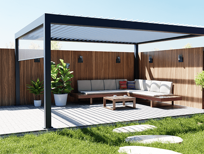 Création de visuel d'ambiance 3D pergola et salon de jardin